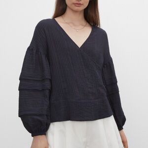 Club Monaco Navy Blue Faux Wrap Blouse